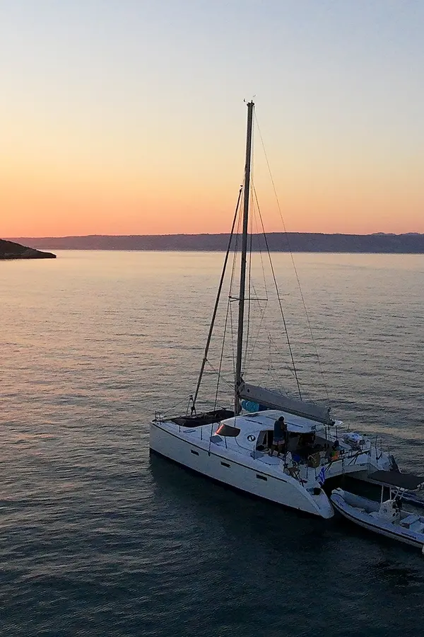Souda Bay Sunset View Catamaran Infront of Carga Island South View