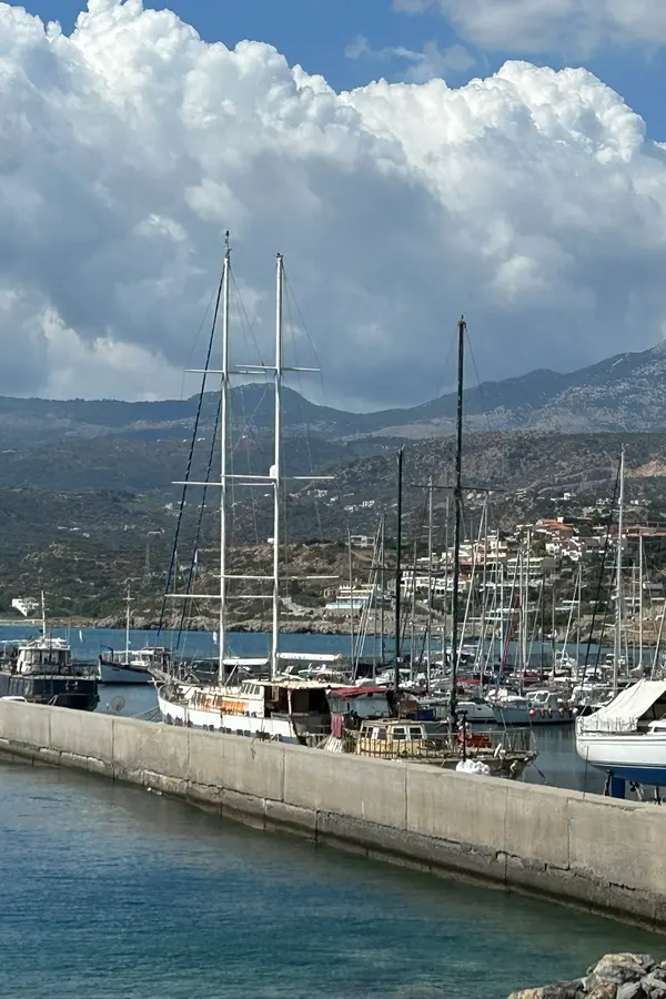 Agios Nikolaos harbor in the clouds