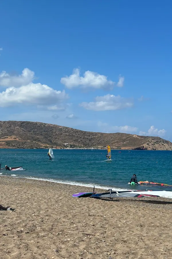 Kouremenos beach with harbor in the background
