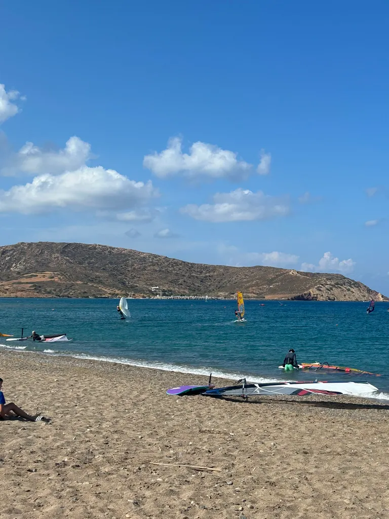 Kouremenos beach with harbor in the background
