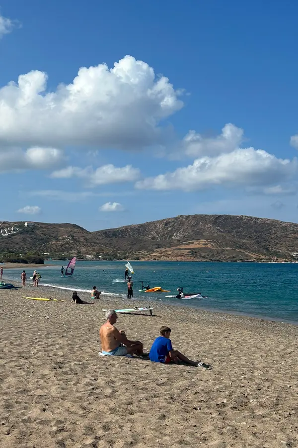 Kouremenos beach with people windsurfing and wingfoiling