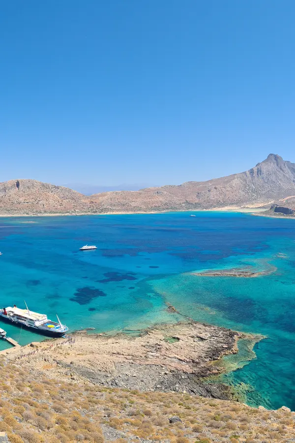 Turquoise lagoon and white sandy beach at Balos, western Crete