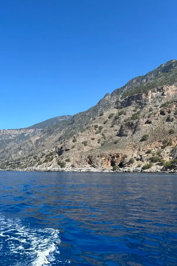 Secluded cove and turquoise waters near Domata cape on the southern coast of Crete.