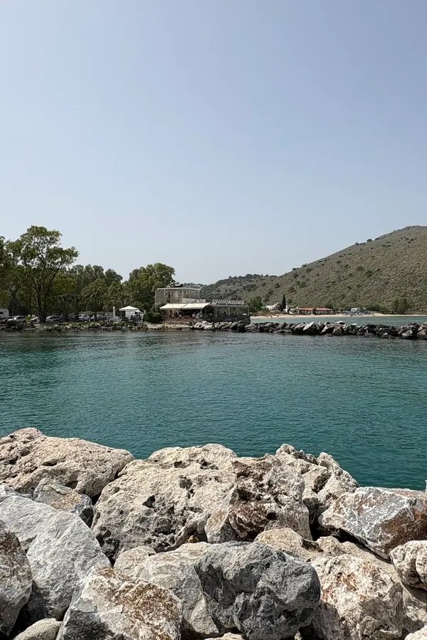 Coastal views and turquoise waters near Georgioupoli, featuring the natural Libyan Sea shoreline.
