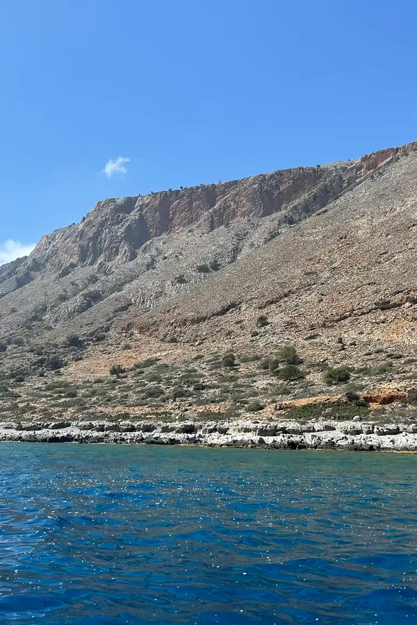 Turquoise bays and dramatic coastal cliffs defining the landscape of Marmara, Crete