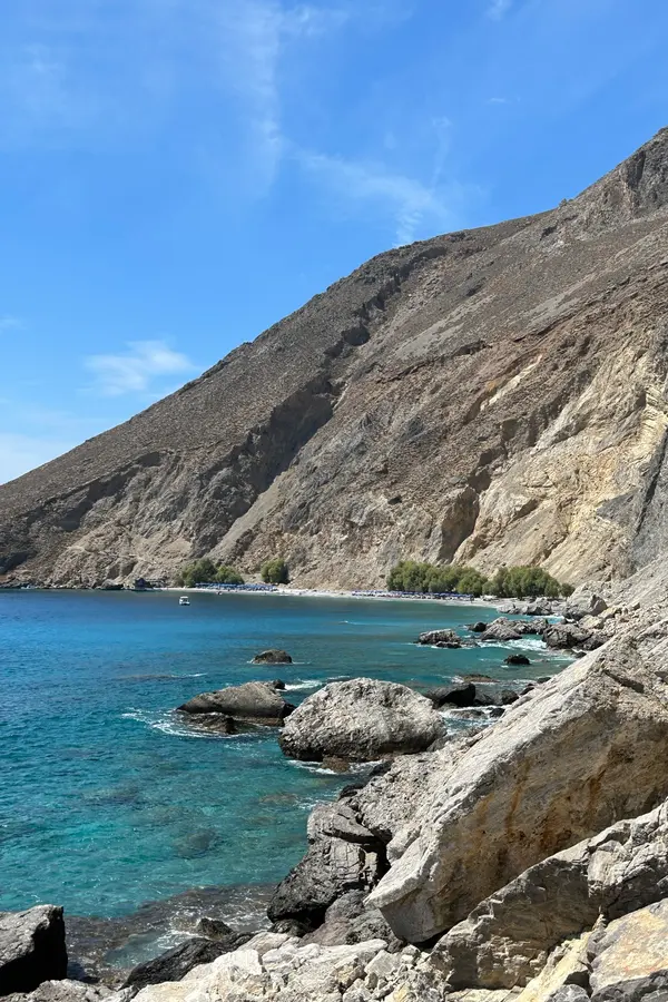 Rugged cliffs meet the deep blue Mediterranean Sea near the dramatic village of Sfakia, Crete.