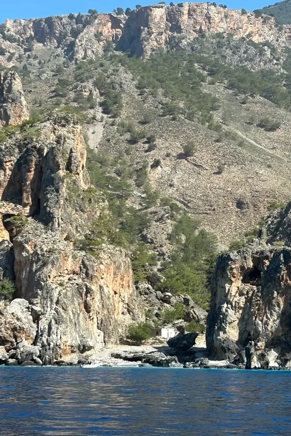 Rocky coastal cliffs at Tripiti, a remote cape on the southern coast of Crete