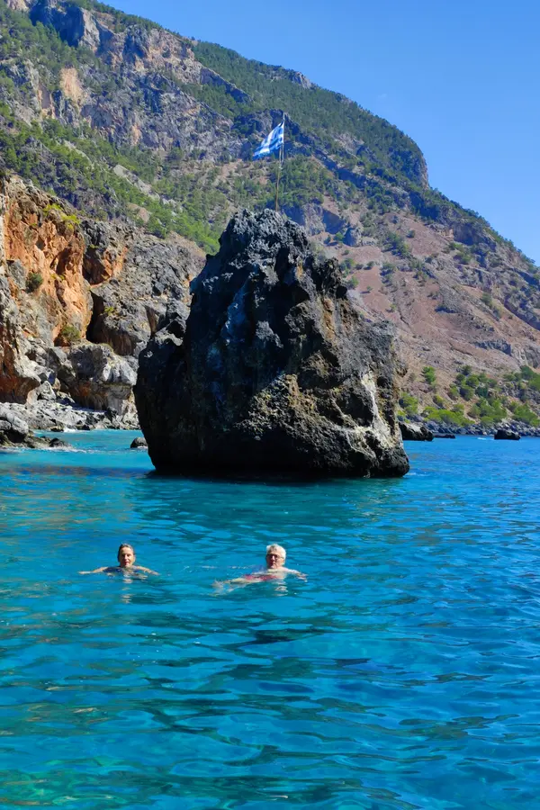 Coastal view showing deep blue waters and rugged land near the owners' property on the Cretan coast.